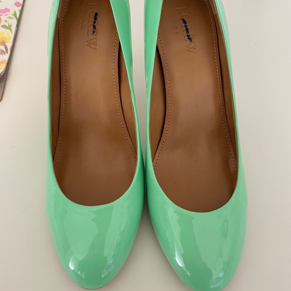 J. Crew mint green patent heels 6.5